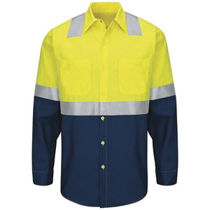 Red Kap Long Sleeve Hi-Visibility Color Block Work Shirt: Class 2 Level 2 - SY14